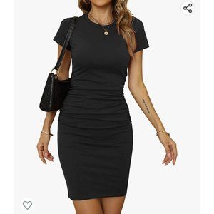 Missufe Women's Short Sleeve Ruched Casual Sundress Midi Bodycon T Shirt Dress